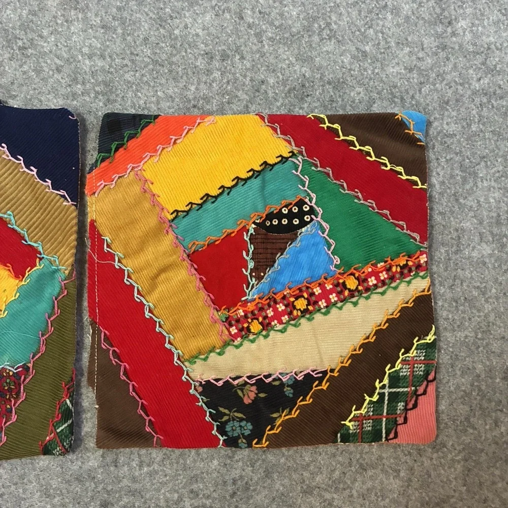 Vintage Crazy Quilt Patchwork Pillow Sham Cover Throw Set Cottagecore Top Boho